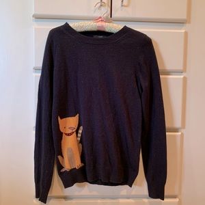 J. Crew Navy Blue Crew Neck Cat Sweater W's XS